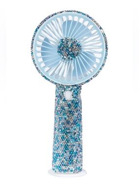 Key West AB Silver Rhinestone Embellished Rechargeable Handheld Fan - 3 Colors
